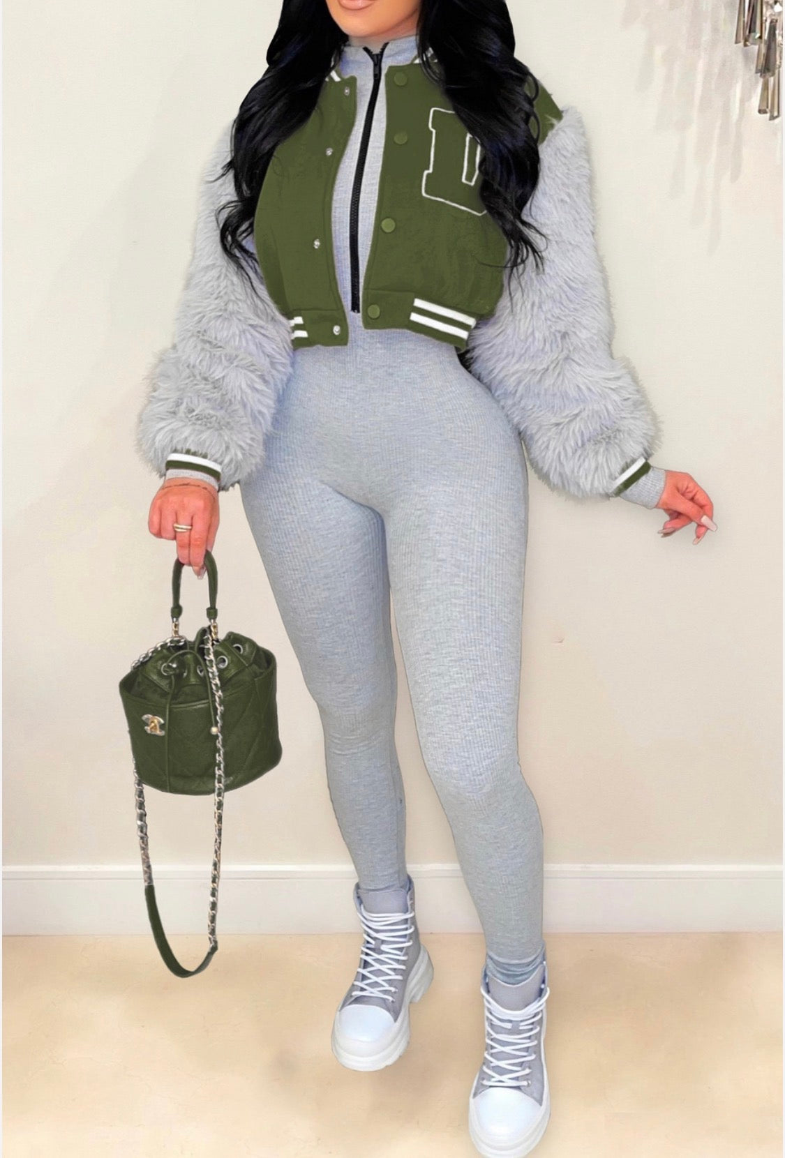 Mongo Fur Letterman Jacket